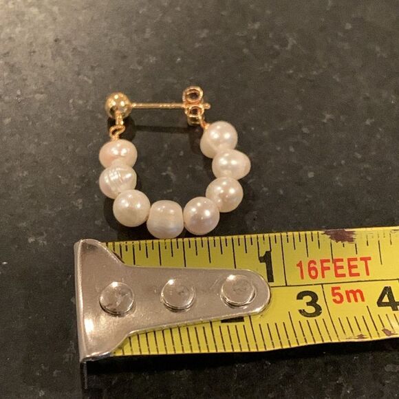 Genuine Freshwater White Pearl Huggie Hoop Earrings 18k Gold Plate, Gift Ready - Picture 8 of 9